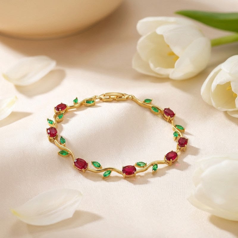 tulip bracelet golden anti tarnish [red and green]