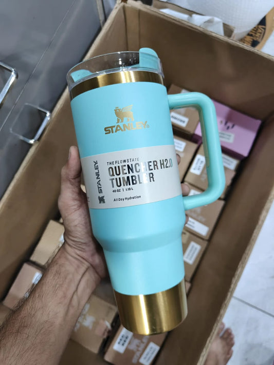 Stanley 40 oz Quencher H2.0 FlowState™ Tumbler – Sky Blue & Gold Edition